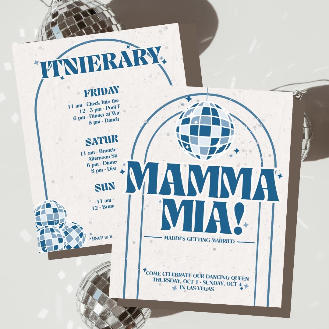 Faire-part pour célibataire sur le thème de Mamma Mia