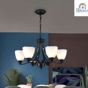 Rustic Oil Rubbed Bronze Hanging Ceiling Light with Alabaster Glass Shades