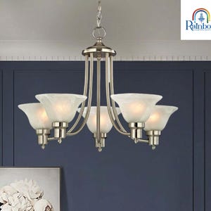 Contemporary Elegance: Nickel Chandelier with Alabaster Glass Shades