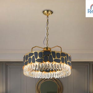 Modern Black Golden Crystal Pearly Pendant Chandelier with 8 Heads for Circular Suspension Lighting
