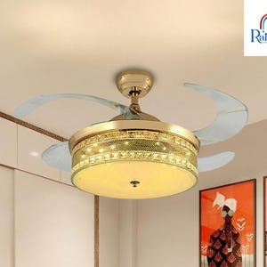 42-Inch Retractable Ceiling Fan Light - Dimmable LED Chandelier