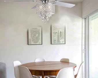 52" Modern Crystal Ceiling Fan with Light, Remote Control, and 3-Speed Chandelier Fan