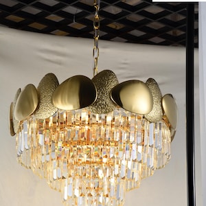 Custom ring crystal contemporary chandelier with drop light in European design Round Nordic Luxury K9 Crystal Chandelier in White