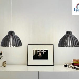 Dome Shaped Grey Harder Felt Pendant Ceiling Light Fixture With Natural Shade | Acoustic Pendant Light