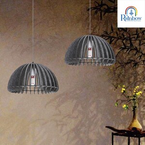 Dome Shaped Grey Harder Felt Pendant Light Modern Natural Shade LED Ceiling Fixture | Acoustic Pendant Light