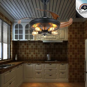 Vintage Charm: 42-Inch Industrial Ceiling Fan with Retractable Blades and Light