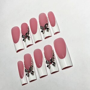 Plain Jane -  French Tips Charms Rhinestones Bling Press On Nails | Durable and Reusable Press On Nails