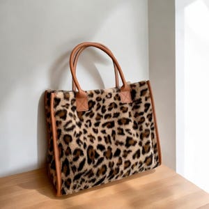 Mode, weiche Plüsch-Frauen-Umhängetasche Leopard Print Shopping Tote große Kapazitäts-Beutel-Geschenk für Frauen