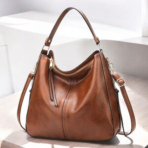 Braun Leder Damen Umhängetasche Mode Handtasche Vintage große Kapazitäts-Einkaufstasche Geschenk für Frauen