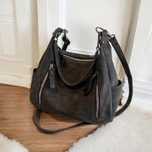 Crossbody Retro Tasche Große Lässige Leichte Handtasche für Arbeit Schwarz, Grau Damen Umhängetasche, Geschenk für Frauen