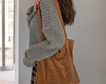 Corduroy Tote Bag – Lightweight Retro Shoulder Bag for Women – Casual Everyday Purse