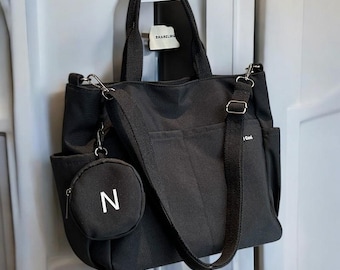 Canvas Tote Bag – Large Capacity Messenger Crossbody with Pockets – Everyday Shoulder Bag for Women