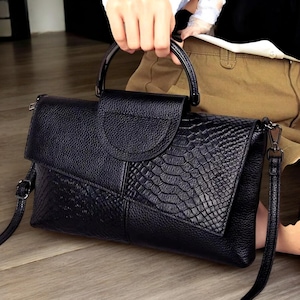 Leder Schwarz Crossbody Vegan Frauen Umhängetasche Hochwertige Weiche Kleine Handtasche Leicht und Stilvoll, Geschenk für Frauen