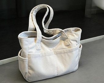 Corduroy Tote Bag – Zipper Crossbody Shoulder Handbag for Women – Casual Everyday Purse
