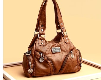 Bolso bandolera de piel sintética con múltiples bolsillos – Bolso de mano para mujer, ideal para el día a día – Bolso cruzado informal