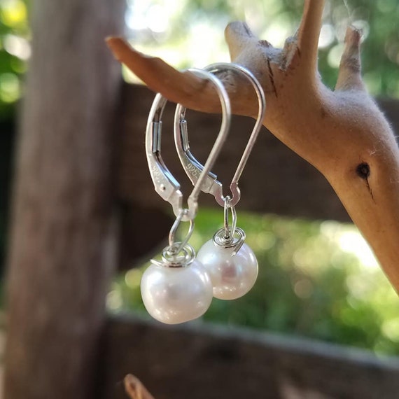 Sterling Silver and Pearl Lever Back Earrings Choice of Color | Etsy