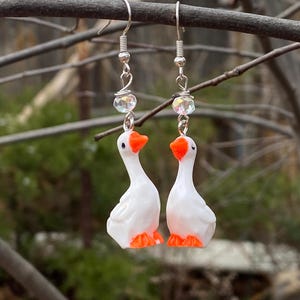 White goose earrings - porch goose