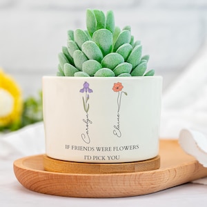 Vaso de flores personalizado com o mês de nascimento da melhor amiga, vaso de cerâmica floral personalizado com a amizade, vaso de flores personalizado com nome, presente de aniversário para ela