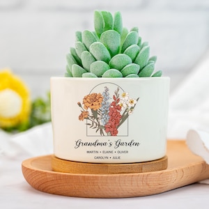 Personalized Birth Month Flower Pot,Grandma&#39;s Garden Planter, Custom Name Gift for Mom Grandma Friend, Desktop Garden Keepsake,Birthday Gift