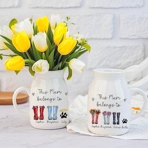 Personalised Family Wellies Flower Vase,Nannie Gift, Wellie Boot Family,Vase for Flower,Gift for Granny,Granny Flower,Custom Family Portrait