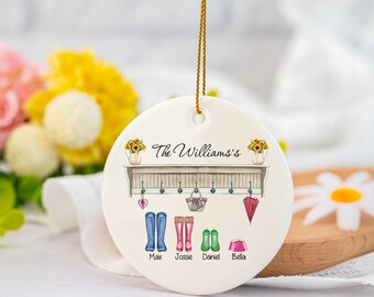 Personalized Family Christmas Ornament, Ceramic Tree Decoration With Names, Wellies Design, Family Keepsake,Christmas At The Family,Keepsake