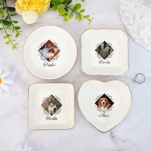 Personalized Pet Portrait Jewelry Dish, Custom Dog Photo Ring Dish,Pet Lovers Gift,Birthday Gifts,Cat Dog Mom Trinket Tray,Pet Memorial Gift