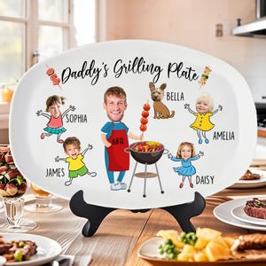 Personalized Father's Day Platter Gift for Dad,Custom Platter With Photo and Kids Name,Funny Grilling Platter Papa Gifts,Dad Platter Gift