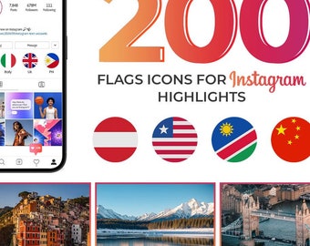 200 Travel Flags Instagram Highlight Icons (Digital Download)