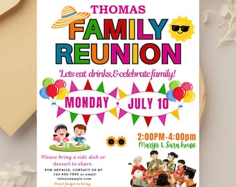 Family Reunion Flyer Template | Editable Canva Invitation | Printable Family Party Invite | Digital Download