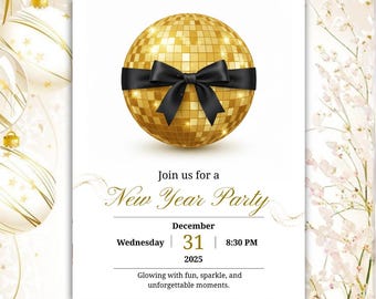 2026 Party Invitation Template | NYE Dinner Event | Disco Ball Celebration | Canva Editable Digital Invite
