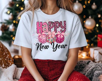 Happy New Year T-Shirt Design, Glitter Ornament PNG, New Year Sublimation Download, 2025 Party Shirt Digital Artwork, Instant Download