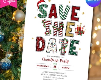 Christmas Party Invitation | Editable Holiday Friendsmas Invitation | Printable Save The Date Template