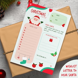 Weihnachtswunschliste Brief an Santa zum ausdrucken, Kinder Weihnachtsaktivität, Brief an Santa und lustige Urlaubsaktivität - Sofortiger digitaler Download