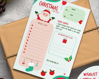 クリスマスの願い事リスト サンタさんへの手紙：子供向けホリデーアクティビティ（デジタルダウンロード）