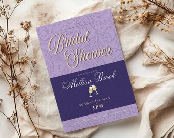 Purple Champagne Bridal Shower Invitation Card (Digital Download)