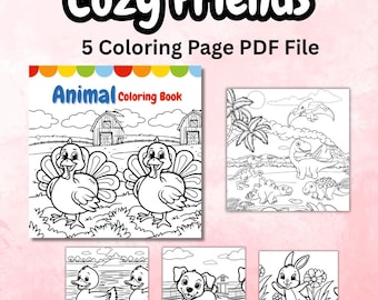Cozy Friends: Cute Relaxation Coloring Book by Coco Wyo | Instant Digital Download | 5 Printable Coloring Pages
