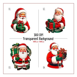 4 Santa Claus Holding Gift Box, PNG Clipart, Merry Christmas PNG, Instant Download, Santa Xmas PNG, Holidays are Coming