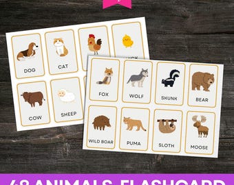 Animal Flashcards for Kids | Printable Preschool Learning Cards | Montessori & Nursery Educational Bundle | Digital Download