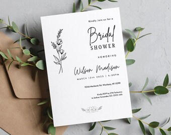Minimal Floral Bridal Shower Invitation Card (Digital Download)
