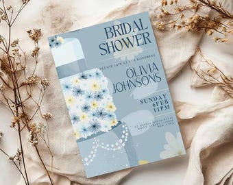 Flowered Cake Bridal Shower Invitation: Editable Wildflower Design (PDF)