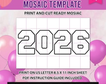 New Year 2026 Mosaic Bold, Bold Numbers, 2026, 2026 mosaic, New Year, Numbers with Balloon, DIY, Instant Download