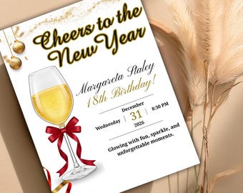 Cheers to the New Year Invitation Black & Gold Elegant Celebration Card | Editable Canva New Year Party Invite