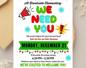 PTA Volunteer Flyer Template | Editable Canva Volunteer Recruitment Flyer | PTO PTA Printable | School Volunteer Sign Up Form