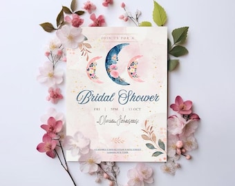 Floral Moon Bridal Shower Invitation Card (Digital Download)