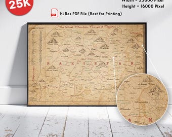Northern Pakistan Map: Himalayan & Karakoram Peaks (Digital Download)