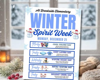 Winter Spirit Week Flyer Template | Editable Canva Holiday School Flyer | Winter Dress-Up Week Itinerary | Printable Classroom & PTO Event