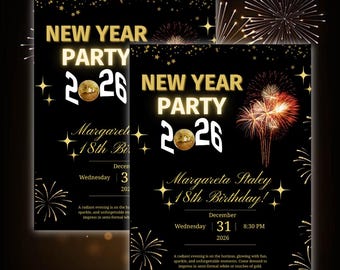 Editable New Year Celebration Invitation Canva Template Festive Digital Party Card Modern Sparkle Theme Printable Downloadable