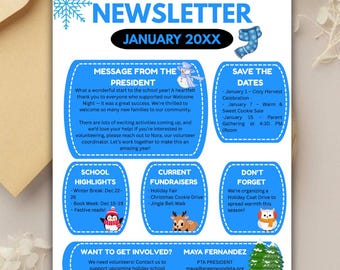 January PTA Newsletter Editable Winter PTO School Update Canva Download Printable Design Craftive