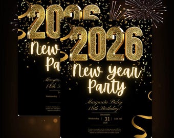 Digital Black Gold Invitation With Diamonds & Glitter | Neon Font Editable Template | Luxury Event Invite | Instant Download | Designs