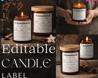 Editable Candle Label Templates Canva | Custom Candle Branding Kit | Minimal & Rustic Candle Labels | Instant Digital Download